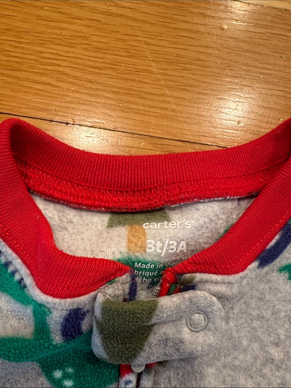 Carter's Gray Footed One-Piece with Green & Red Dinosaur Print - Picture 4 of 4